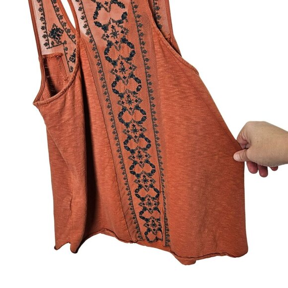 Ecote‎ Gorgeous Orange Sleeveless Embroidered Racerback Top S Boho Flowy Mesh - Picture 6 of 10